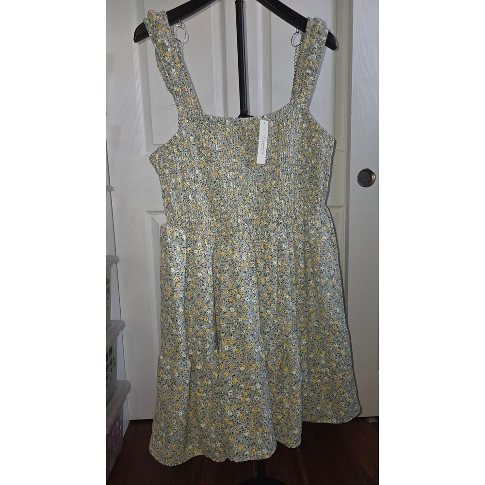 No Comment Plus Floral Smocked Tiered Sun Dress Sage Green 3X NWT